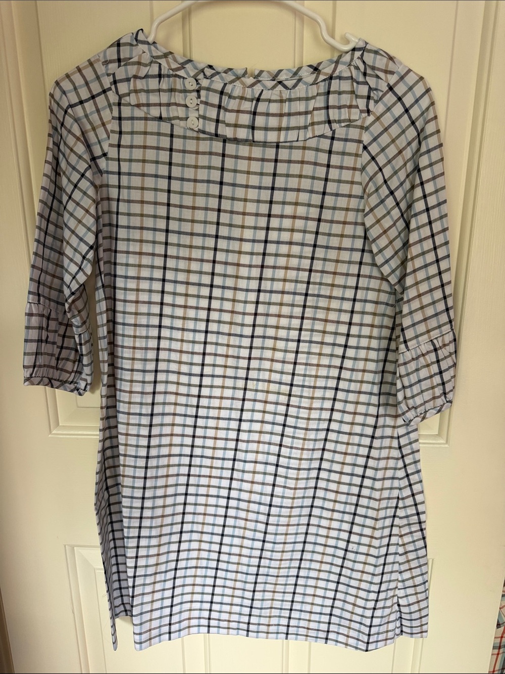 Bella Bliss Light Plaid Button-Shoulder Tunic - Blue & Tan Check